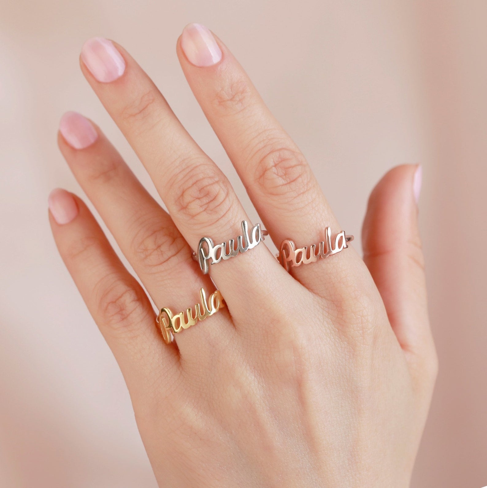 Gold Plated Couple Name Ring - Adjustable